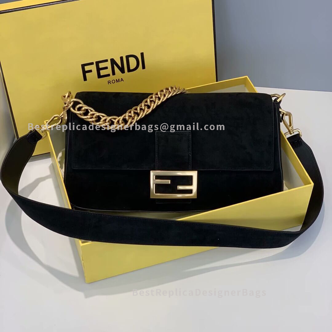 Fendi Baguette Large Black Velvet Bag GHW 308L